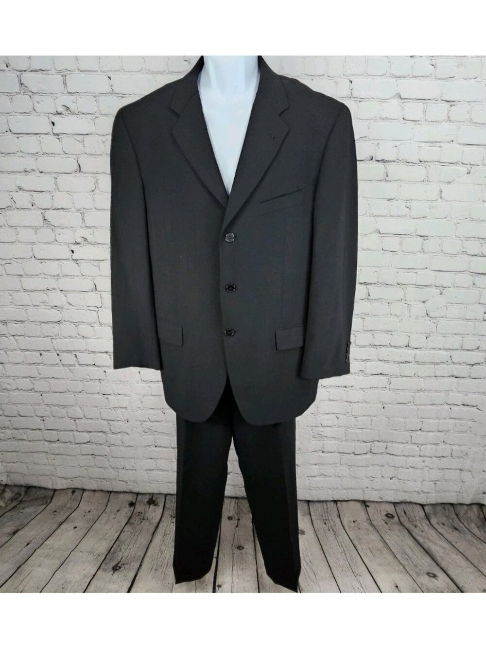 Joseph Abboud Nordstrom Black Wool Blend Full Suit 2 Piece 3 Button US 40R 32x31